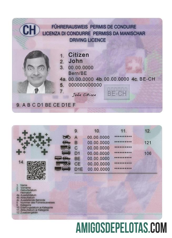 Carta de condução da Suíça 2023 presente amostra